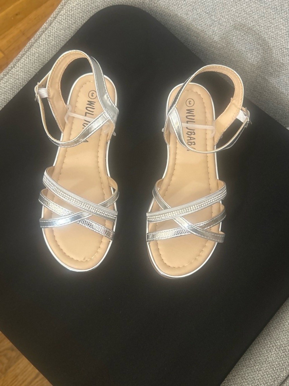 Kids' Silver Strappy Sandals with Ankle Buckle